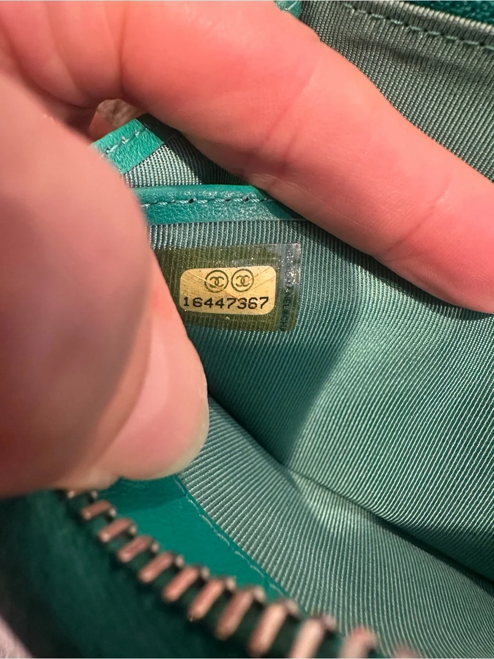 CHANEL Green Quilted Zip Wallet with Silver CC